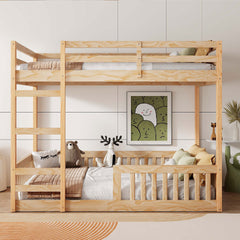 Full over Full Wood Bunk Bed with Ladder and Guardrails, Natural