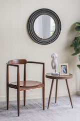 D26.5" Round Black And Gold Wooden Accent Mirror With Woven Texture