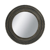 D26.5" Round Black And Gold Wooden Accent Mirror With Woven Texture