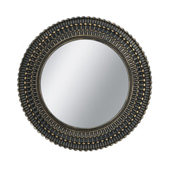 D26.5" Round Black And Gold Wooden Accent Mirror With Woven Texture