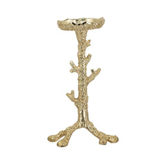 Set of 2 Gold Aluminum Pillar Candle Holder With Coral Branch Design, S:4.7x4.7x9.8" L:4.7x4.7x11.8"
