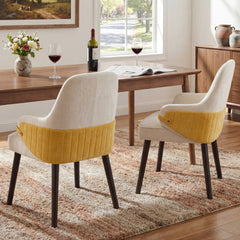 Indoor Dining Chair Set of 2, Beige & Yellow Two-Tone Fabric Armchair with Sturdy Frame, Modern Accent Chair for Dining Room/Living Area, 300lbs
