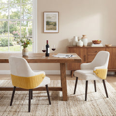 Indoor Dining Chair Set of 2, Beige & Yellow Two-Tone Fabric Armchair with Sturdy Frame, Modern Accent Chair for Dining Room/Living Area, 300lbs