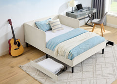 Full Size Upholstered Platform Bed Frame with 2 Storage Drawers, Adjustable Velvet Sofa Bed, Beige