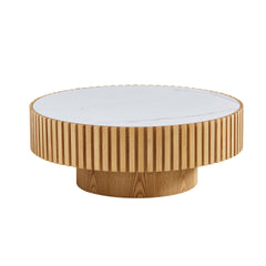 35.43'' Nesting Round Sintered Stone Tabletop Modern Drum Coffee Table Luxury Circle Coffee Table for Apartment ASH