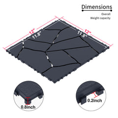 Stone Style 12" Patio Deck Tiles, DIY Module Interlocking Decking Tiles Floor Tile,Easy and Quick Installation Court Tiles for Porch Poolside Balcony Backyard 44pcs DARK GRAY