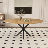 Extendable Round Dining Table for 2-6 Person, 43 to 58 Inch Oak Finish Expandable Table with Carbon Steel Base, Modern Space Saving Dining Room Furniture