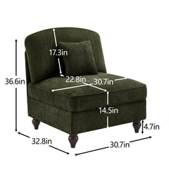Armless Sofa Chenille W/1 Pillow -Green