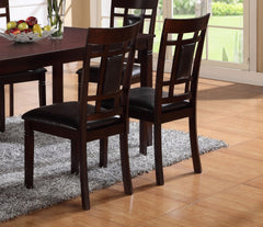 7-Pc Dinette Set Brown Espresso Finish Rectangular Table Faux Leather Upholstery Padded Lattice Design Side Chairs Dining Room Wooden Dining Set Furniture Contemporary Transitional Style