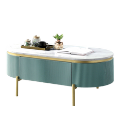 Glam Contemporary Light Teal 1pc Coffee Table White Faux Marble Top Living Room Table W Drawer