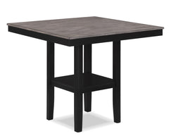Rustic Farmhouse 5-Pc Counter Height Dining Set Square Table Wood Top Bottom Display Shelf Linen Look Fabric Upholstery Chair Wooden Dining Room Furniture Black Light Gray Two Tone Finish Dinette