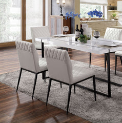 Ivory Leatherette 2pcs Side Chairs Dining Room Furniture Black Metal frame Padded Seat Dining Chair Contemporary Style