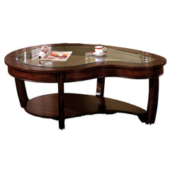 Dark Cherry 1pc COFFEE TABLE Open Bottom Shelf Unique Design Glass Insert Top Living Room Furniture