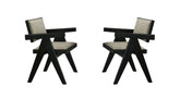 Contemporary Black Color 2pc Dining Arm Chairs Light Gray Fabric Upholstered Chairs Plank Arms Dining Room