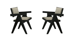 Contemporary Black Color 2pc Dining Arm Chairs Light Gray Fabric Upholstered Chairs Plank Arms Dining Room