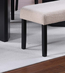 1pc Dining Bench Only Upholstered Soft Fabric Seat Neutral Tone Bench Black Wooden Tapered Legs Dining Room