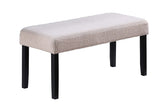 1pc Dining Bench Only Upholstered Soft Fabric Seat Neutral Tone Bench Black Wooden Tapered Legs Dining Room