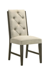 2pc Upholstered Chairs Elegant Tufted Detailing Plush Comfort Espresso Wood Frame Beige Upholstery Dining Room Wooden Furniture