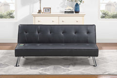 Black Color Faux Leather 1pc Adjustable Sofa Metal Legs Tufted Upholstered Plush Cushion Couch w USB