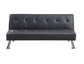 Black Color Faux Leather 1pc Adjustable Sofa Metal Legs Tufted Upholstered Plush Cushion Couch w USB