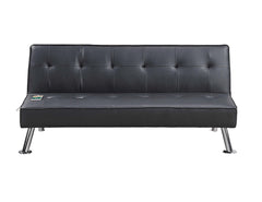 Black Color Faux Leather 1pc Adjustable Sofa Metal Legs Tufted Upholstered Plush Cushion Couch w USB