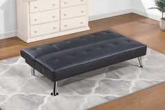 Black Color Faux Leather 1pc Adjustable Sofa Metal Legs Tufted Upholstered Plush Cushion Couch w USB