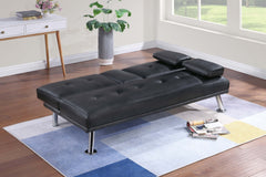 Black Color Faux Leather 1pc Adjustable Sofa Fold-Down Table W/ Cup Holders Tufted Upholstered Plush Cushion Couch Living Room