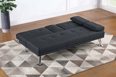 Living Room Black Linen Like Fabric 1pc Adjustable Sofa Fold-Down Table Cup Holders Tufted Upholstered Plush Cushion Couch Sofa