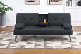 Living Room Black Linen Like Fabric 1pc Adjustable Sofa Fold-Down Table Cup Holders Tufted Upholstered Plush Cushion Couch Sofa