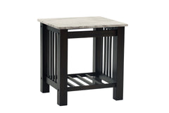 Modern Contemporary 1pc End Table Faux Marble Top Antique Walnut Solid Legs Open Storage Shelf Occasional Table Living Room