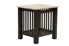 Modern Contemporary 1pc End Table Faux Marble Top Antique Walnut Solid Legs Open Storage Shelf Occasional Table Living Room