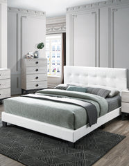 Modern Style 1pc Queen Size Bed Faux Leather Middle Support Legs Rectangle Headboard White Finish Bedroom Furniture