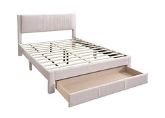 Contemporary Style 1pc Full Size Bed w Storage Drawer Light Pink Corduroy Texture Design Bedroom Furniture
