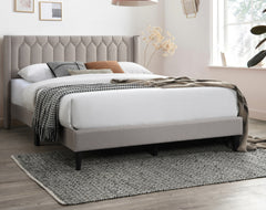 Modern Eye-Catching 1pc Full Size Bed Light Brown Burlap Fabric Unique Diamond Design Headboard Bedframe