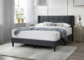 Elegant Modern 1pc Full Size Bed Upholstered Box Design Headboard Bedframe Charcoal Brushed Linen
