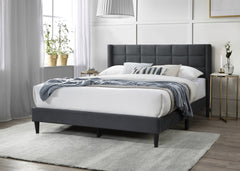 Elegant Modern 1pc Full Size Bed Upholstered Box Design Headboard Bedframe Charcoal Brushed Linen