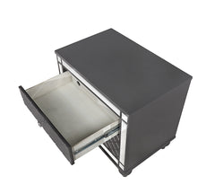 1Pc Glam Contemporary Style 2-Drawer Nightstand End Table with Mirror Plating Tapered Legs Gray Finish Bedroom Solid Wood Wooden Furniture
