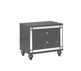 1Pc Glam Contemporary Style 2-Drawer Nightstand End Table with Mirror Plating Tapered Legs Gray Finish Bedroom Solid Wood Wooden Furniture