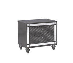1Pc Glam Contemporary Style 2-Drawer Nightstand End Table with Mirror Plating Tapered Legs Gray Finish Bedroom Solid Wood Wooden Furniture