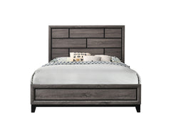Cotemporary Gray Finish Queen Size Panel Low-profile Bed Geometric Design Wooden Bedroom Furniture