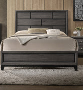 Cotemporary Gray Finish Queen Size Panel Low-profile Bed Geometric Design Wooden Bedroom Furniture