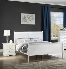 Full Size Bed White Louis Phillipe Solid wood 1pc Bed Bedroom Sleigh Bed Bedroom Furniture