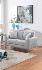 Elegant 2pc Sofa Set Light Gray Burlap Like Fabric Sofa Loveseat w Pillows Cozy Design Plush Couch Living Room