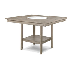 6pc Dining Set Contemporary Farmhouse Style Counter Height w 20-Inch White Faux Marble Lazy Susan All Tan / Beige Gray Finish Upholstered Chairs Bench Wooden Solid Wood Dining Room Furniture