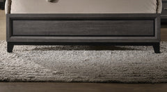 Grey Finish 1pc King Size Panel Bed Beautiful Wooden Bedroom Furniture Box Design Headboard FB Rubber wood Paper veneer