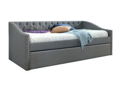 Luxurious 1pc Modern Daybed Button Tufted Nailhead Trim Armrest Pull Out Trundle Bedroom Living Room Furniture Gray Finish