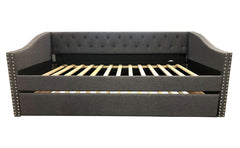 Luxurious 1pc Modern Daybed Button Tufted Nailhead Trim Armrest Pull Out Trundle Bedroom Living Room Furniture Gray Finish