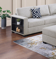 Contemporary Functional Sectional Sofa 4pc Set Beige Boucle Couch Loveseat w Built-in Shelfs Wedge, Ottoman Living Room Furniture L-Shaped Design Couch