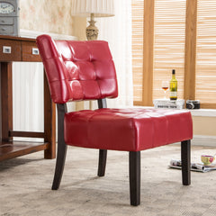 Blended Leather Tufted Accent Chair with Oversized Seating, Red