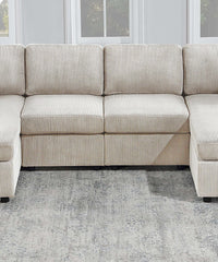 Modern Design Sectional Set 3pc Armless Loveseat Two Matching Pillow Right Arm And Left Arm Chaise Ivory Finish Primary Living Room